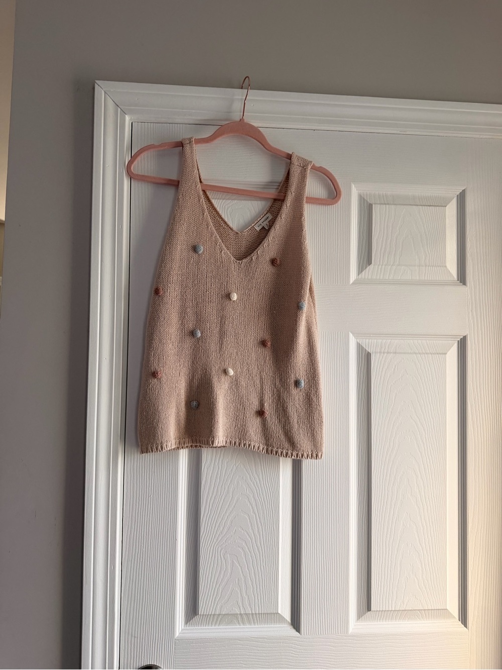 Blu Pepper Neutral Knit Tank with Pom Detail